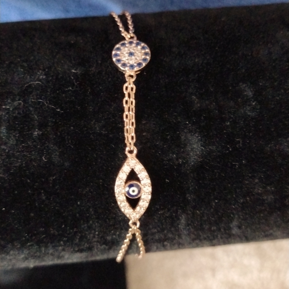 Sterling Cubic zirconium diamond and Sapphire evil eye bracelet